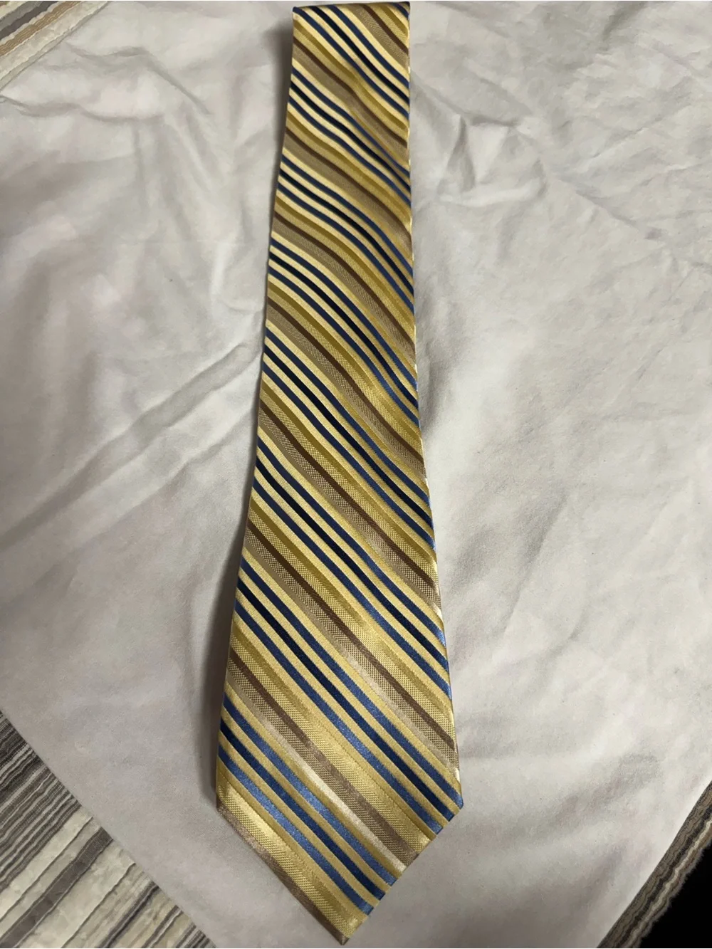 Striped Silk-Feel Men's Tie in Yellow, Blue, and Brown